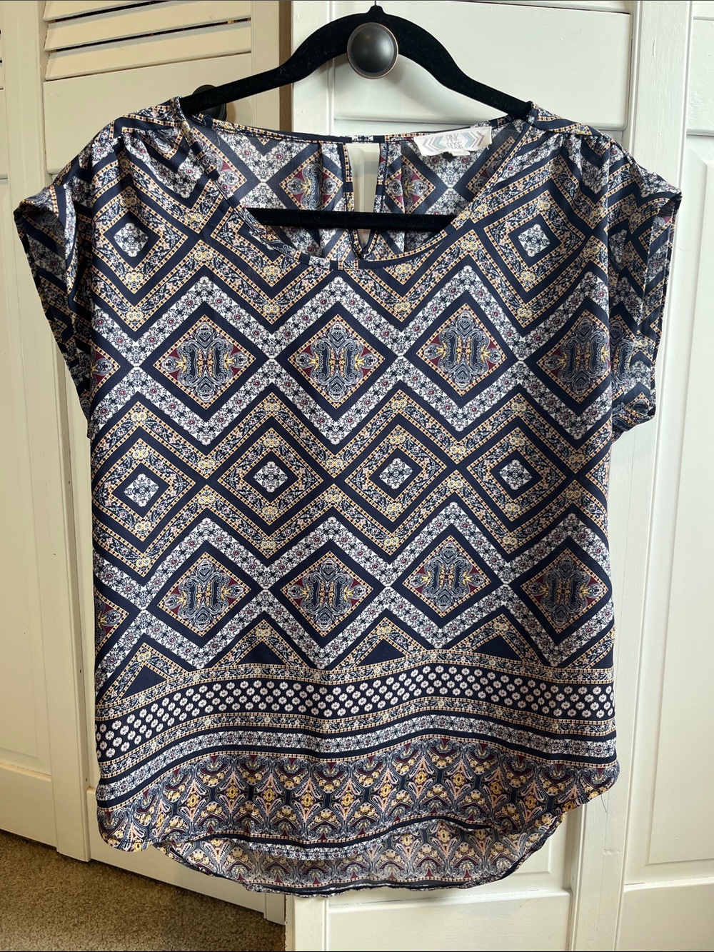 Pink Rose Navy Cap Sleeve Blouse